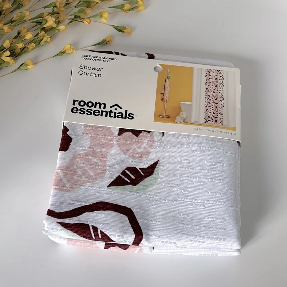 Room Essentials Target Folk Floral Print Shower Curtain White Pink Burgundy